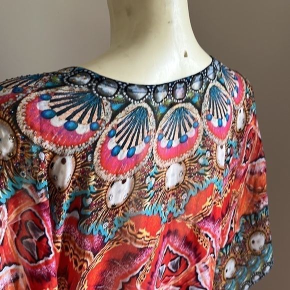 Akaru Women’s Sheer Beach Coverup Tunic Dress Multicolored Multi Print XL - Picture 8 of 15